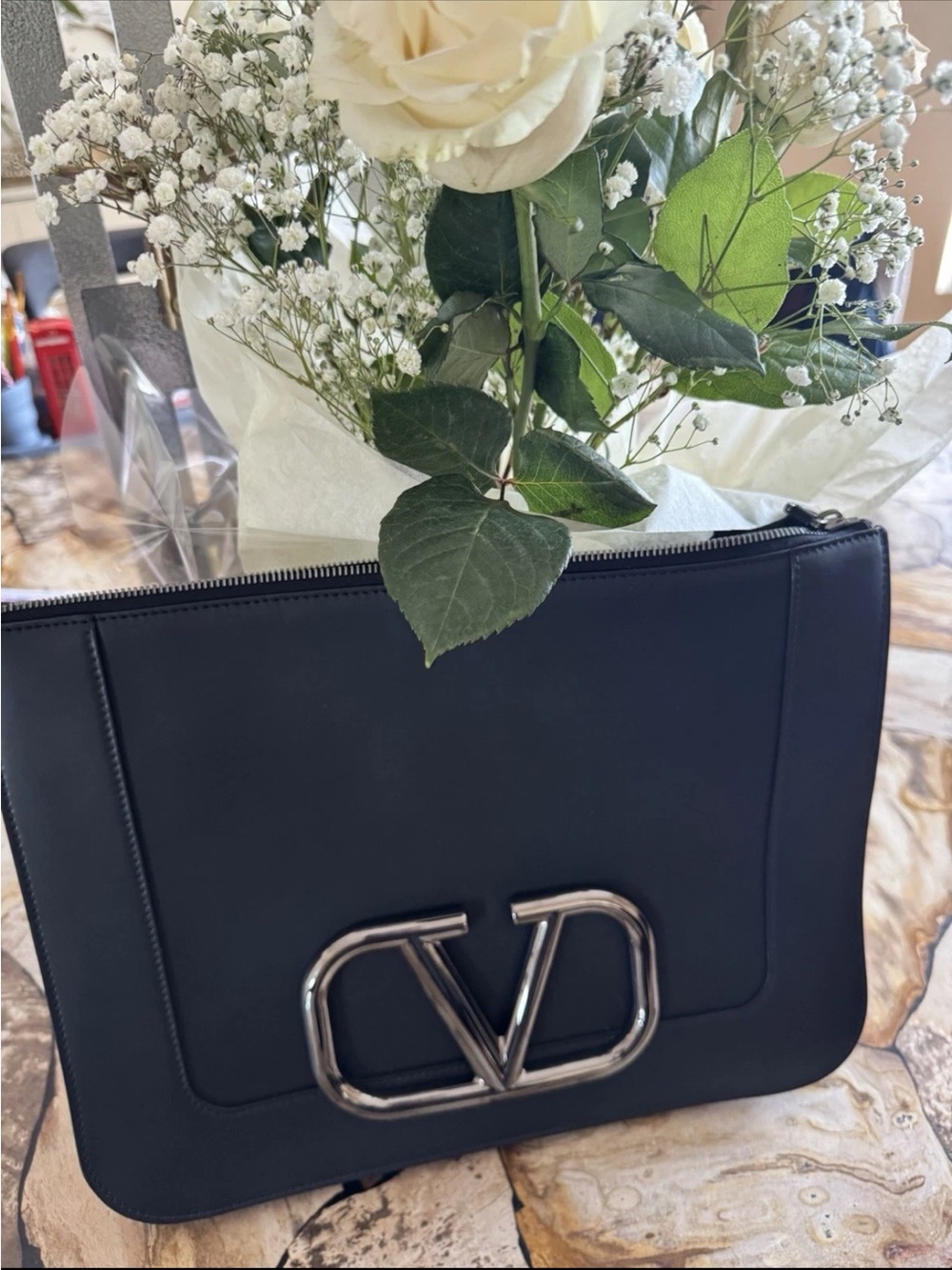 Valentino Black Women's crossbody Bag with Silver Logo Hardware (messenger)